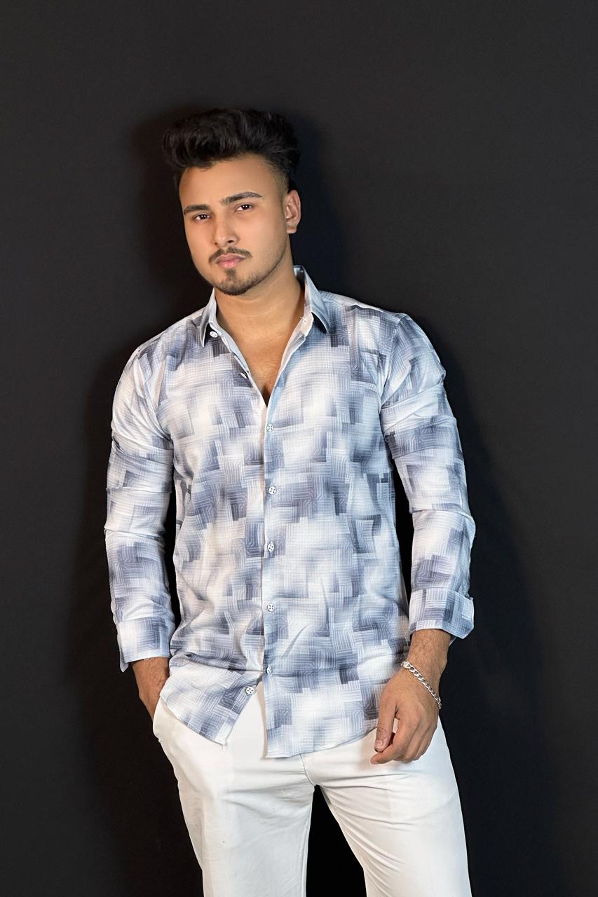 ব্লু হোয়াইট কালার প্রিন্টেড শার্ট-Geo